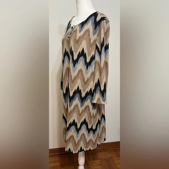 TACERA Women’s Earthy Tone Aztec Chevron 3/4 Sleeve Dress Large - Picture 5 of 14